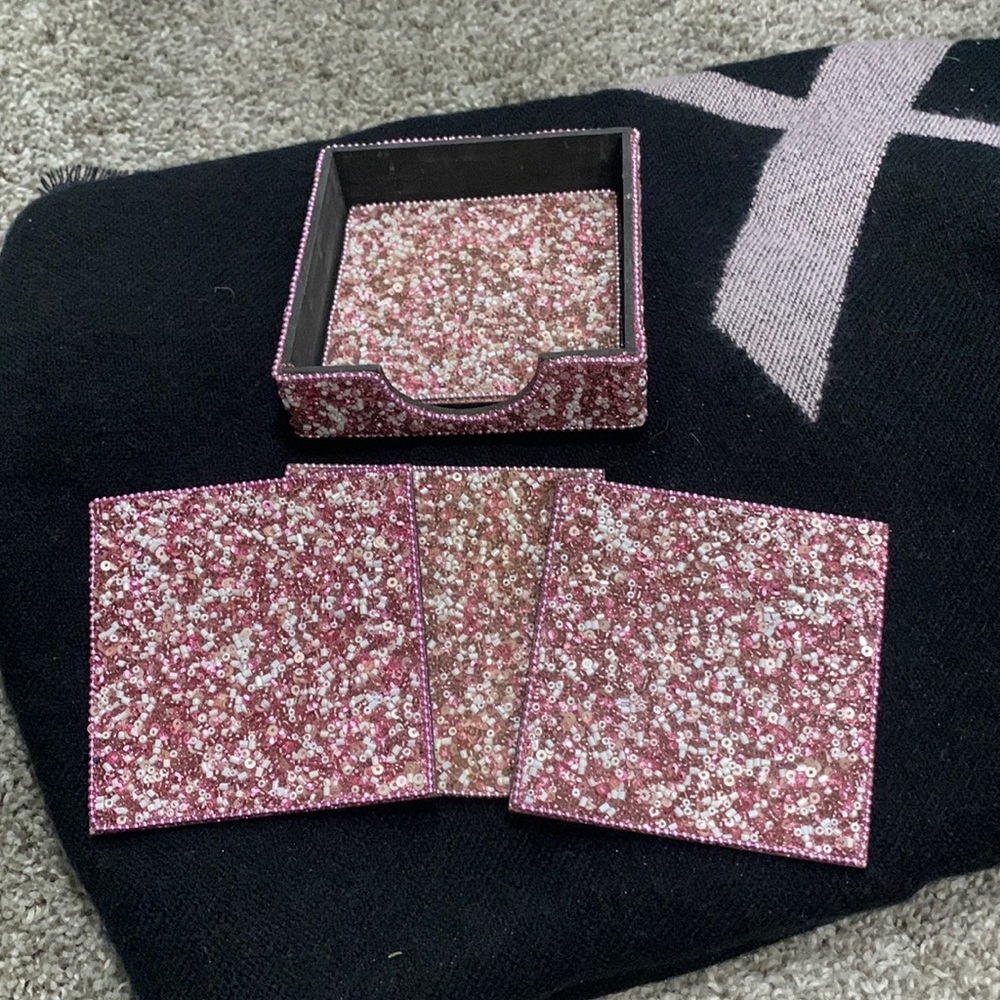 Beaded pink coasters set 4 in display box